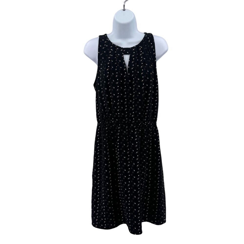 41 Hawthorn Black Pleated  Keyhole Sleeveless Mini Dress Womens M Pink/White Dot
